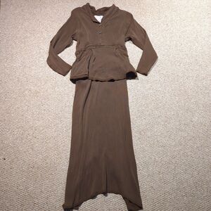 Vintage Angelheart Designs Maxi Dress Small Brown Pockets Langenlook Peplum